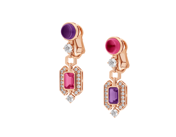 Bob Aeris Fan Starlet Shimmer Earrings, Rose Gold, Pink Tourmalines & Amethysts — real photo 6