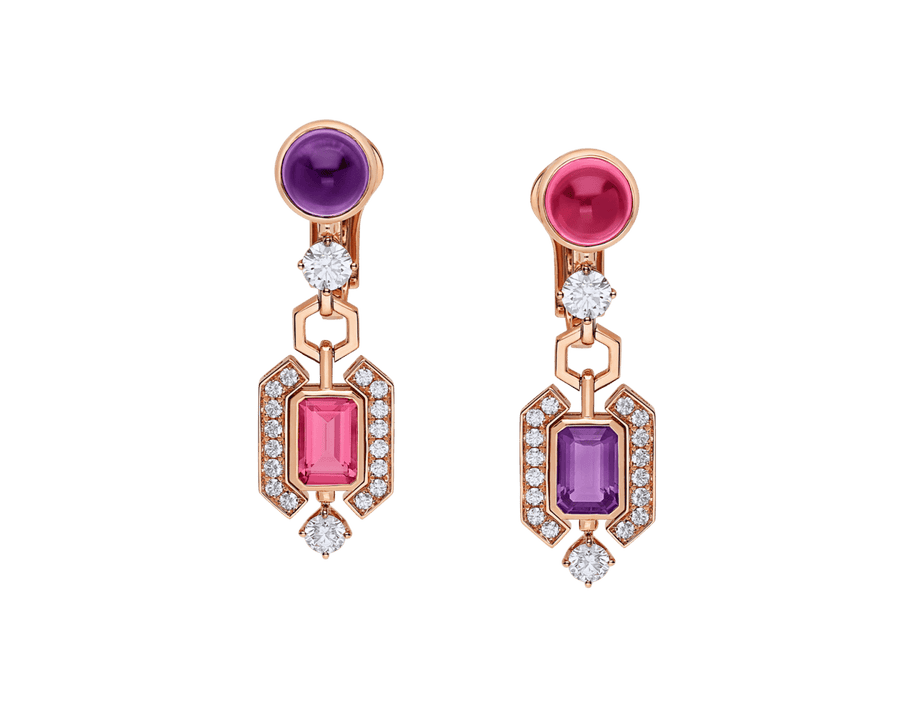 Bob Aeris Fan Starlet Shimmer Earrings, Rose Gold, Pink Tourmalines & Amethysts — real photo 2