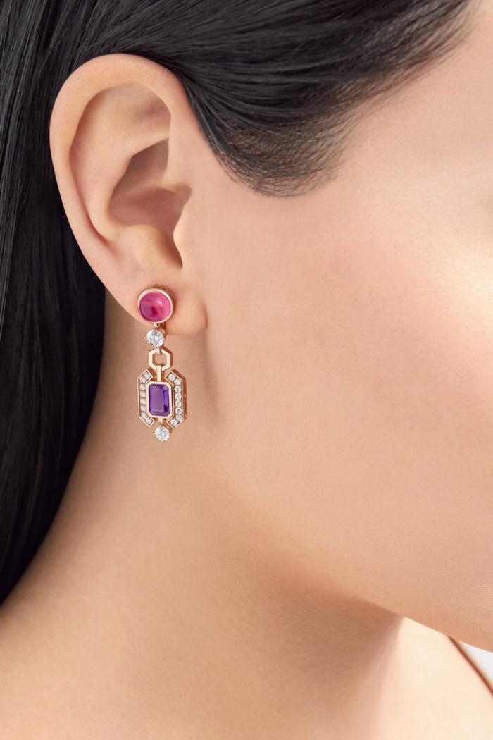 Bob Aeris Fan Starlet Shimmer Earrings, Rose Gold, Pink Tourmalines & Amethysts — real photo 5