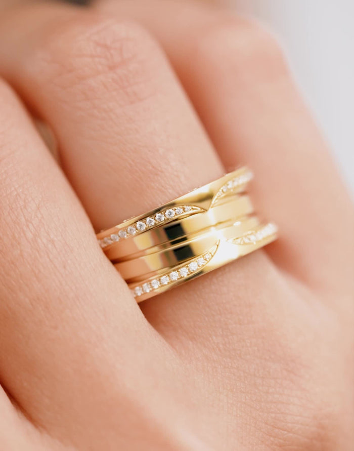 Bob Rollers Marlo Ring,Two-row Moissanite| Yellow, Rose & White Gold — real photo 5