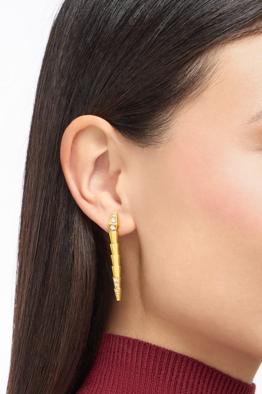 Bob Snake Giorno Earrings, Demi-Pavé Moissanite, | Yellow, Rose & White Gold|Custom — real photo 2