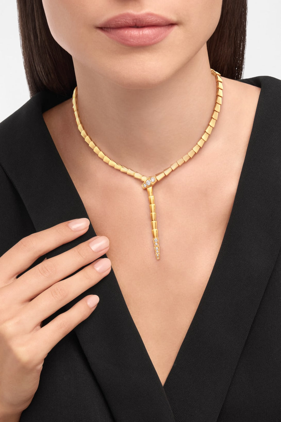 Bob Snake Giorno Necklace, Demi-Pavé Moissanite | Yellow, Rose & White Gold |Custom — real photo 2