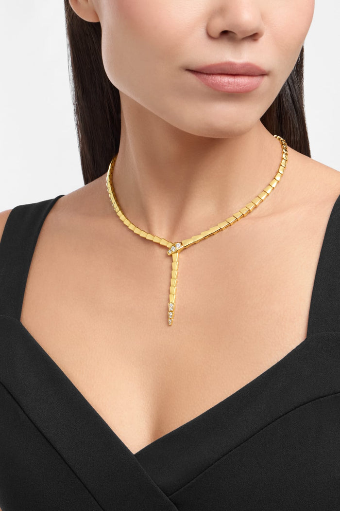 Bob Snake Giorno Necklace, Demi-Pavé Moissanite | Yellow, Rose & White Gold |Custom — real photo 4