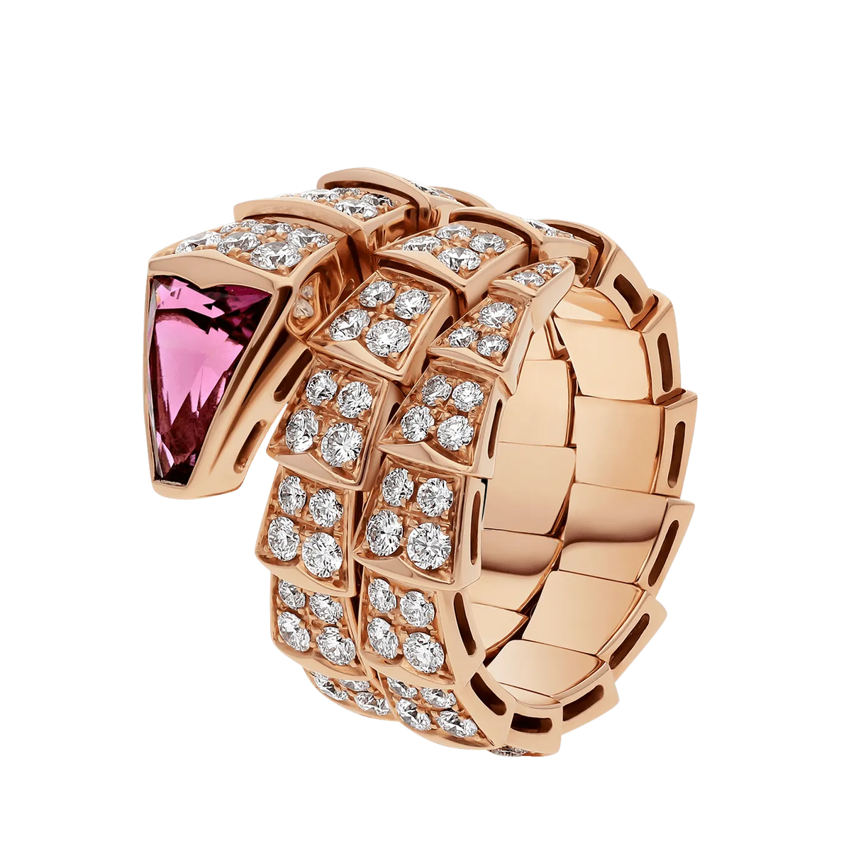 Bob Snake Lovato Ring Rose Gold Double Wrap Moissanite & Ruby — real photo 1