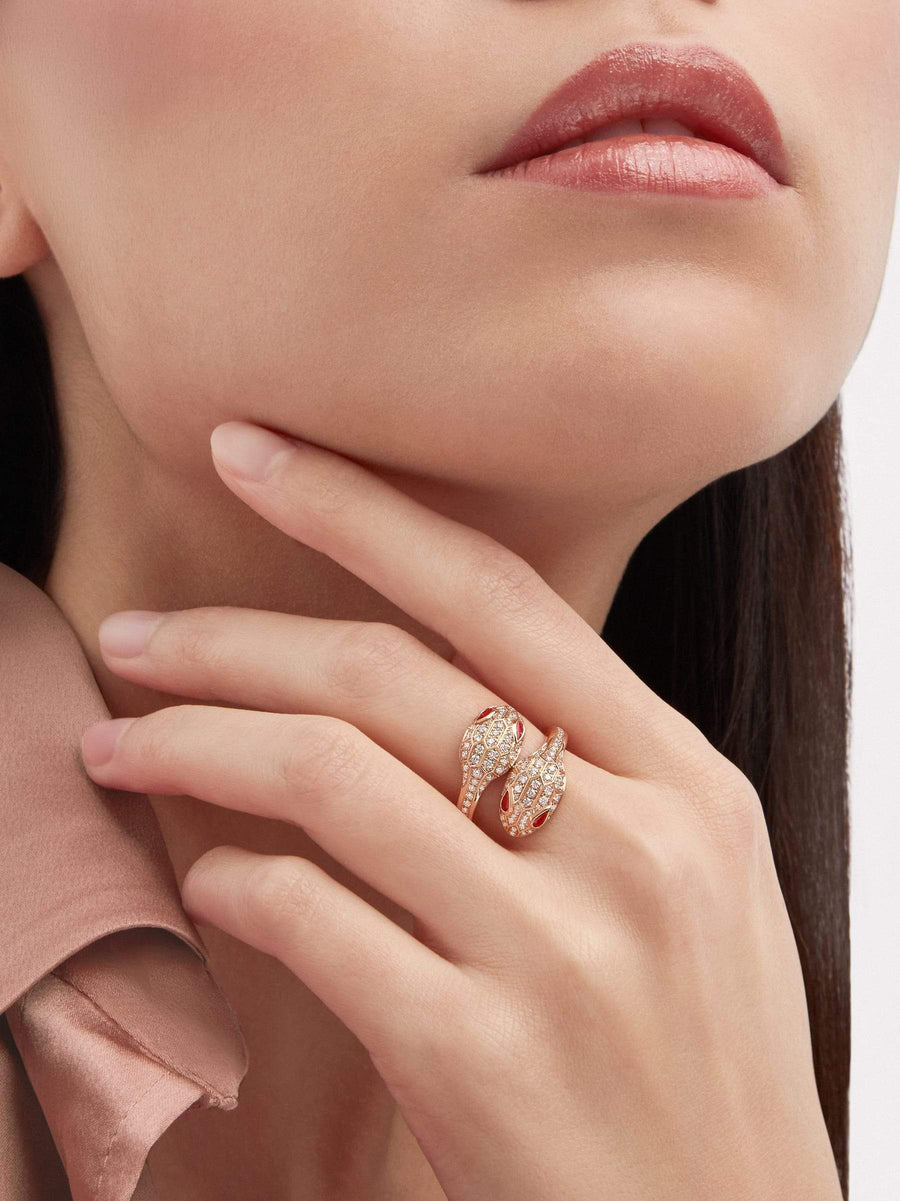 Bob Snake Cobra Ring, Full Pavé Moissanite | Rose & White Gold — real photo 2