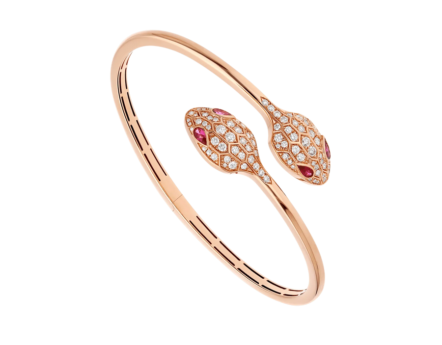 Bob Snake Cobra Bracelet Rose Gold Full Pavé Moissanite & Ruby Eyes — real photo 1