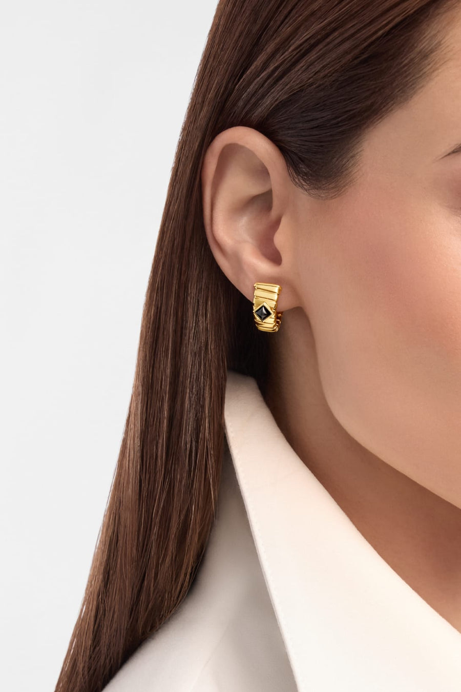 Bob Spirava Earrings, Yellow Gold, Black Onyx — real photo 3