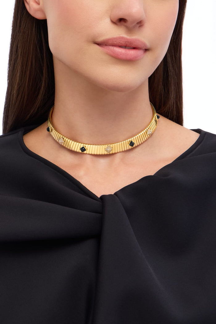 Bob Spirava Necklace, Yellow Gold, Moissanite & Black Onyx — real photo 4