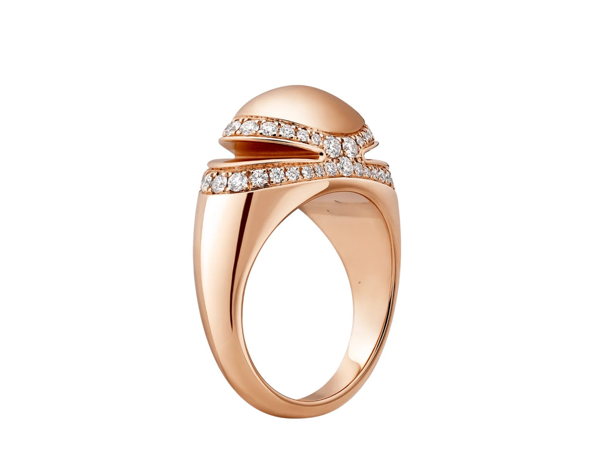 Bob Aura Convex Dome Ring, Moissanite, Pave Set | Yellow & White Gold — real photo 1