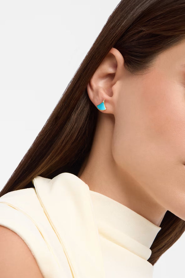 Bob Aeris Fan Essential Earrings, Yellow Gold, Turquoise — real photo 4