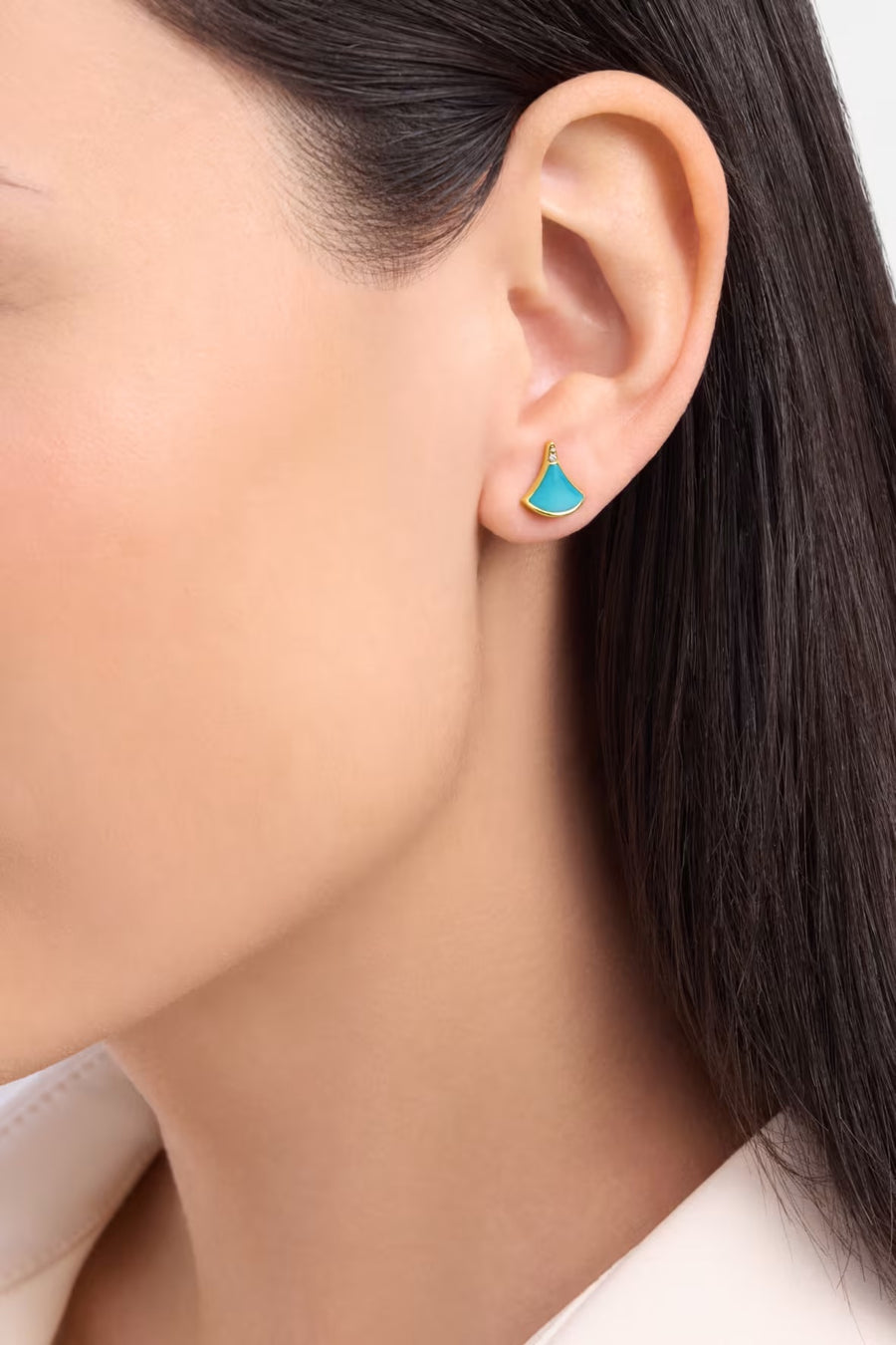 Bob Aeris Fan Essential Earrings, Yellow Gold, Turquoise — real photo 3