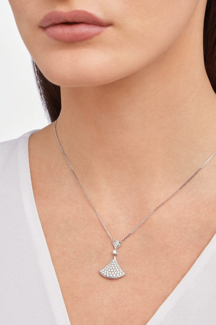 Bob Aeris Fan Starlet Shimmer Necklace, Moissanite | Yellow, Rose & White Gold — real photo 6