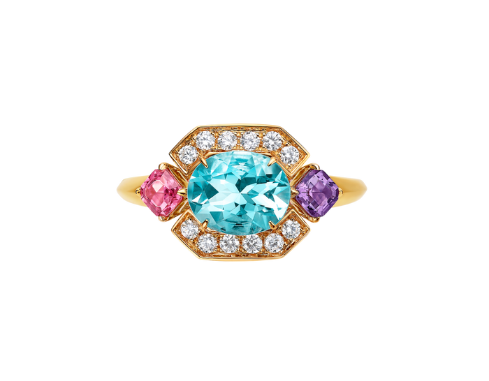 Bob Aeris Fan Starlet Shimmer Ring, Yellow Gold, Aquamarine — real photo 4
