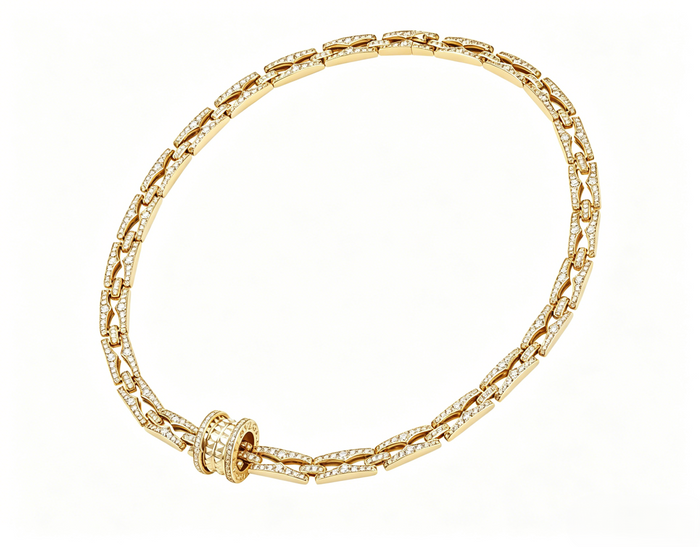 Bob Rollers Gear Chain Necklace,Moissanite, Full Pave Set | Yellow, Rose & White Gold — real photo 4