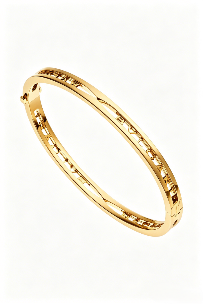 Bob Rollers Gear Open Lettering Bracelet, Hollow-Carved | Yellow, Rose & White Gold — real photo 4