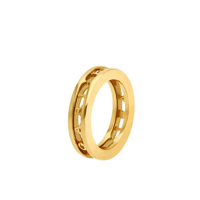 Bob Rollers Gear Open Lettering Ring, Hollow-Carved | Yellow, Rose & White Gold — real photo 4