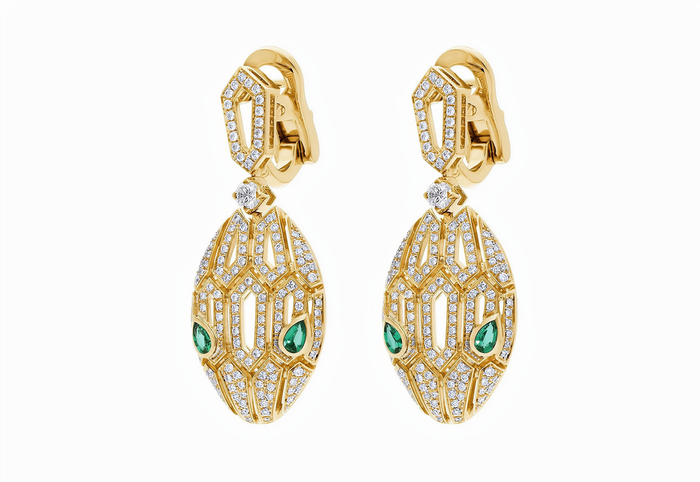 Bob Snake Cobra Dangle Earrings – Moissanite & Emerald Eyes — real photo 6