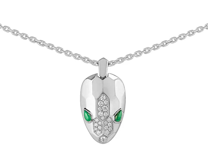 Bob Snake Cobra Necklace,  Emerald Diamond Accents | Rose & White Gold — real photo 4
