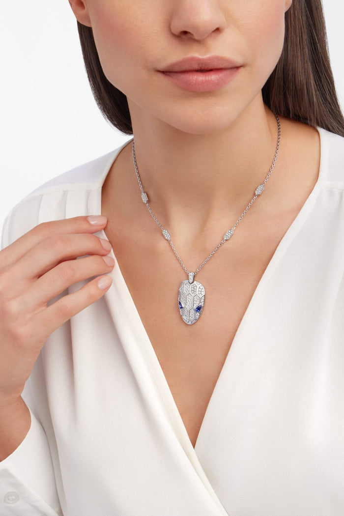 Bob Snake Cobra Necklace, Moissanite | Rose & White Gold — real photo 6