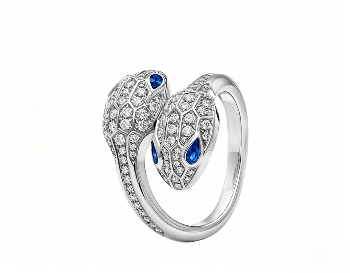 Bob Snake Cobra Ring, Full Pavé Moissanite | Rose & White Gold — real photo 4