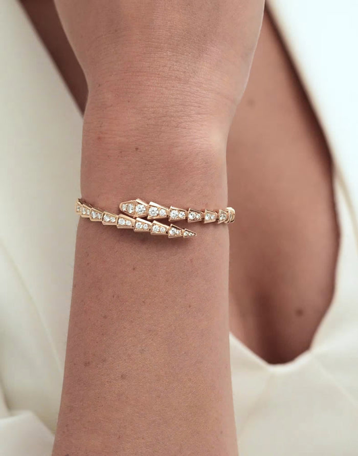 Bob Snake Giorno Double Band Bracelet – Moissanite Pavé in Yellow, Rose & White Gold Finish — real photo 5