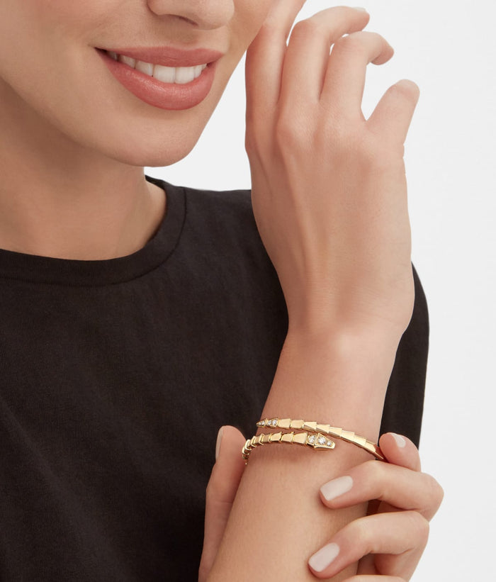 Bob Snake Giorno Open Bracelet – Moissanite Head & Tail | Yellow, Rose & White Gold — real photo 5