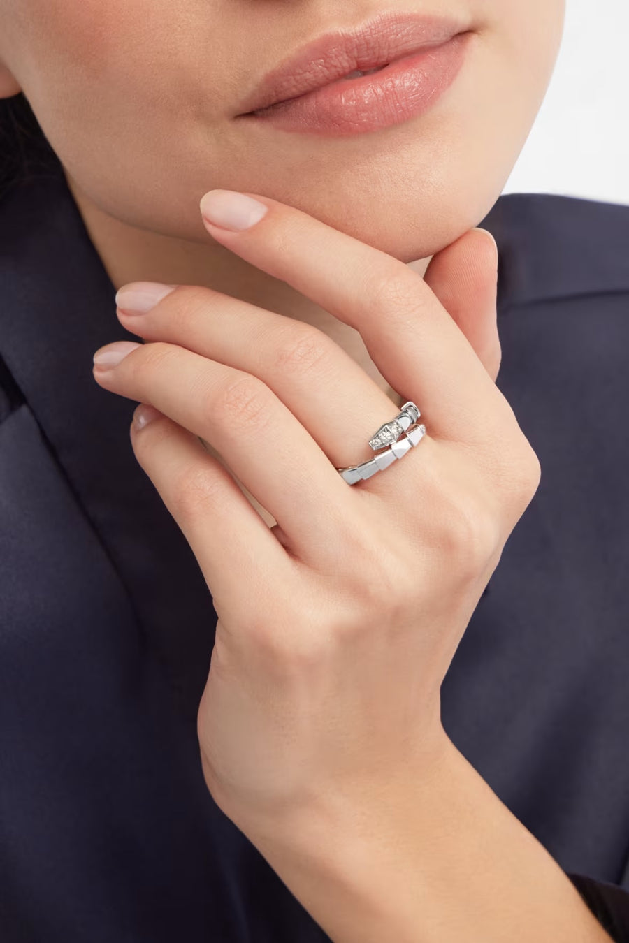 Bob Snake Giorno Open Ring – Moissanite Head & Tail in Yellow, Rose & White Gold Finish — real photo 2
