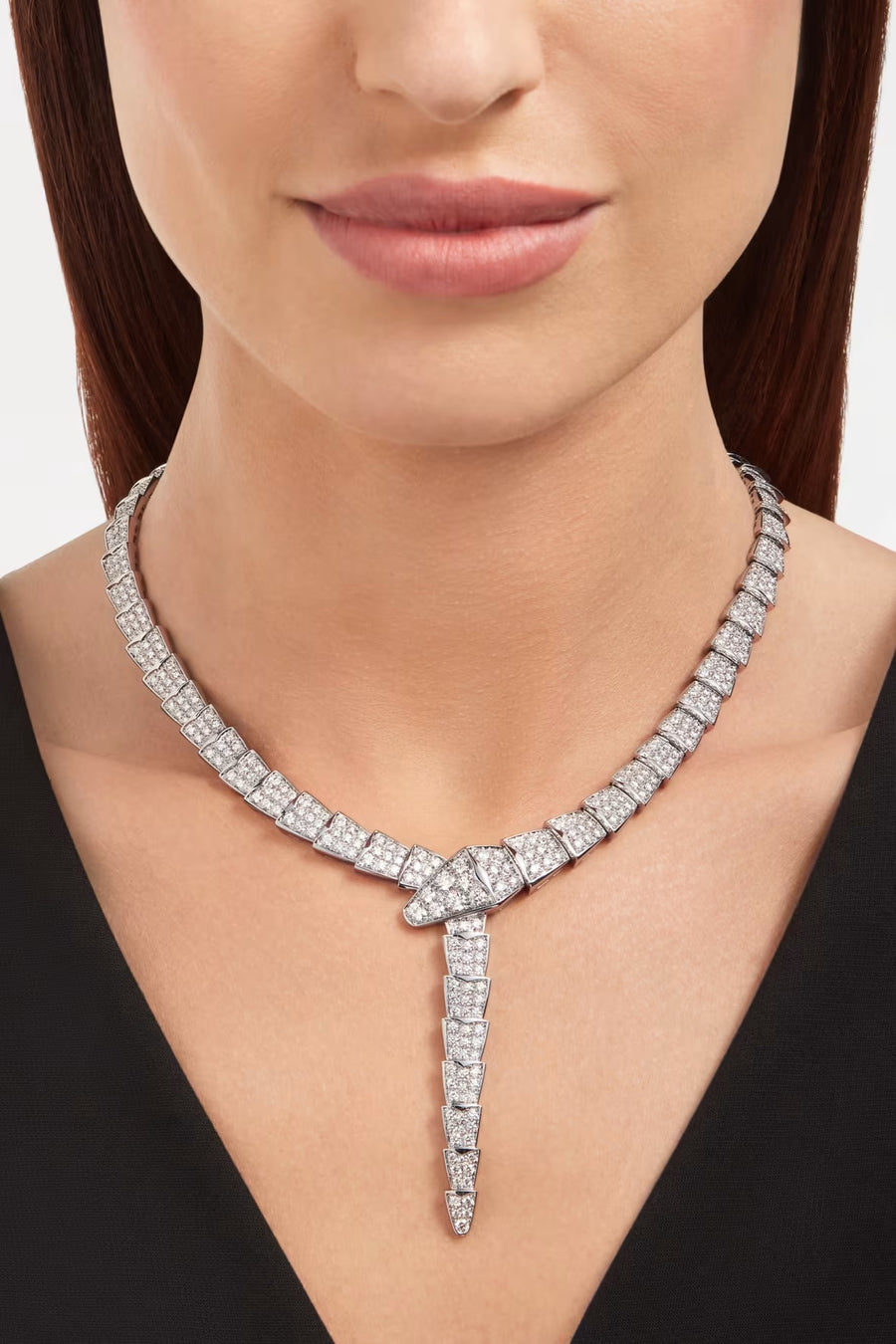 Bob Snake Lovato Necklace – Full Pavé Moissanite | Yellow, Rose & White Gold — real photo 2