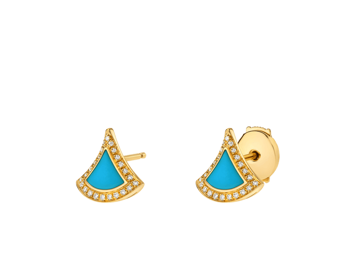 Bob Aeris Fan Essential Earrings, Yellow Gold, Turquoise & Moissanite — real photo 4