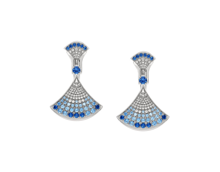 Bob Aeris Fan Starlet Shimmer Earrings, Blue Sapphires — real photo 2