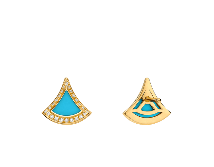 Bob Aeris Fan Essential Earrings, Yellow Gold, Turquoise & Moissanite — real photo 5
