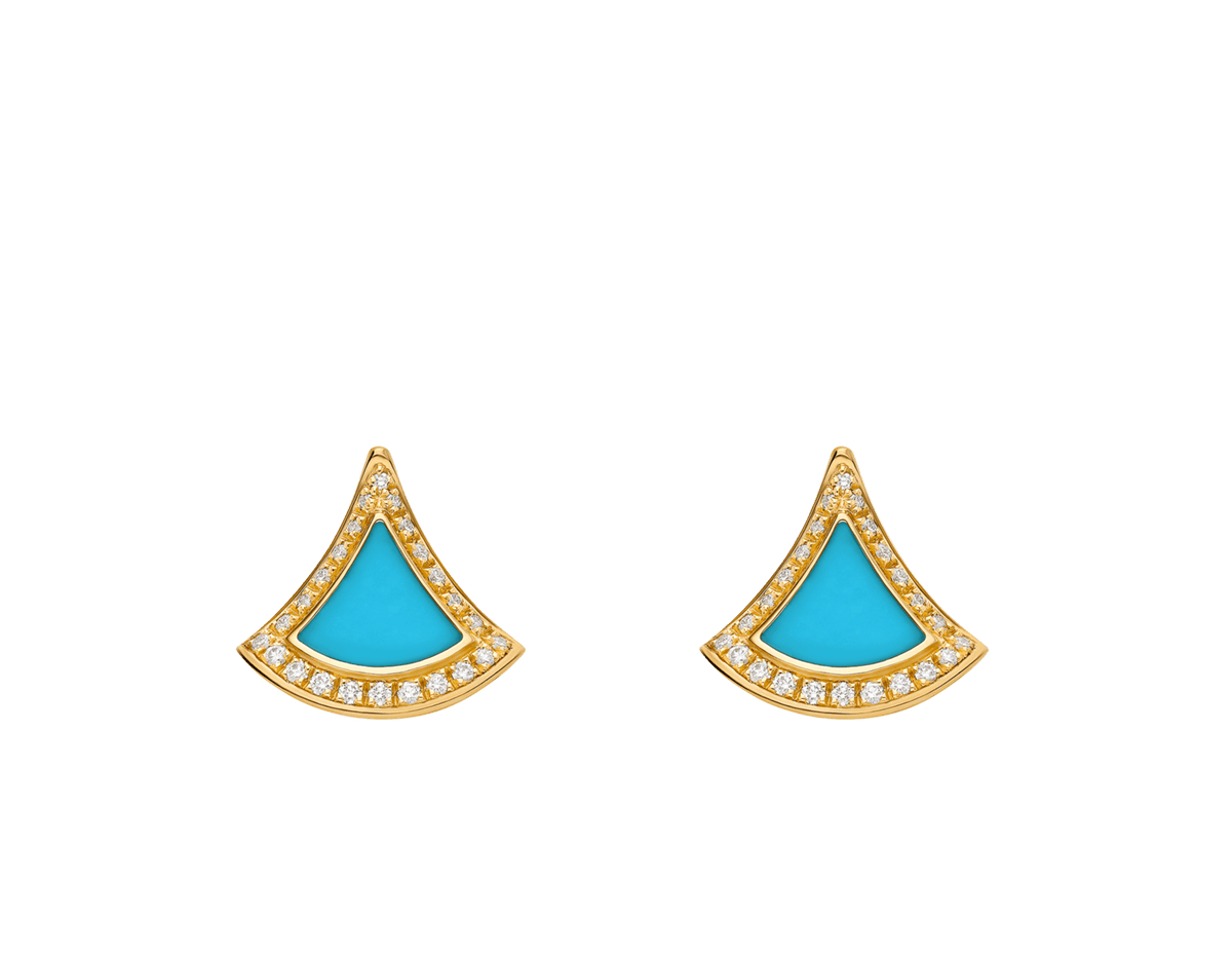 Bob Aeris Fan Essential Earrings, Yellow Gold, Turquoise & Moissanite — real photo 1
