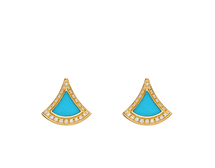 Bob Aeris Fan Essential Earrings, Yellow Gold, Turquoise & Moissanite — real photo 2