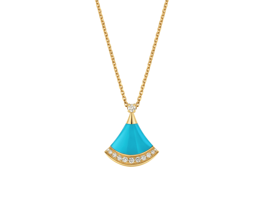 Bob Aeris Fan Essential Necklace, Rose Gold,Turquoise &Moissanite — real photo 2