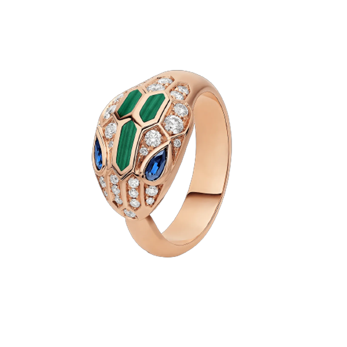 Bob Snake Cobra Ring Rose Gold with Moissanite & Malachite — real photo 1