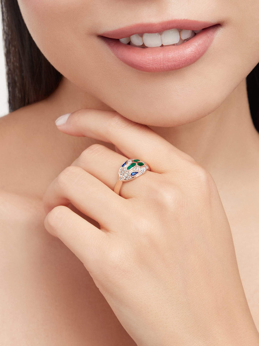 Bob Snake Cobra Ring Rose Gold with Moissanite & Malachite — real photo 2