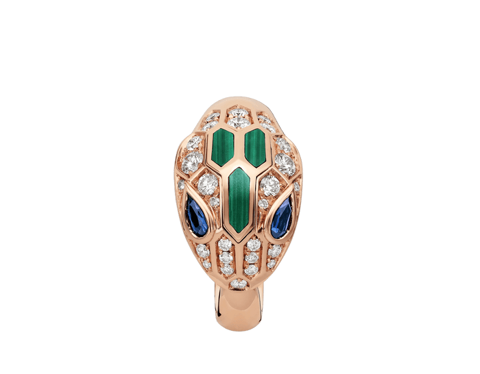 Bob Snake Cobra Ring Rose Gold with Moissanite & Malachite — real photo 4
