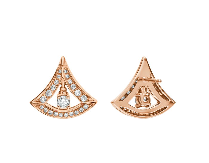 Bob Aeris Fan  Linear Grace Earrings, Rose Gold, Openwork & Moissanite,Small — real photo 4
