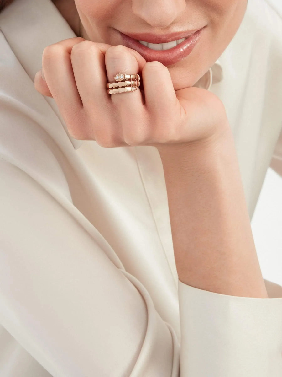 Bob Snake Giorno Triple Band Ring – Moissanite Head & Tail | Yellow, Rose & White Gold — real photo 2