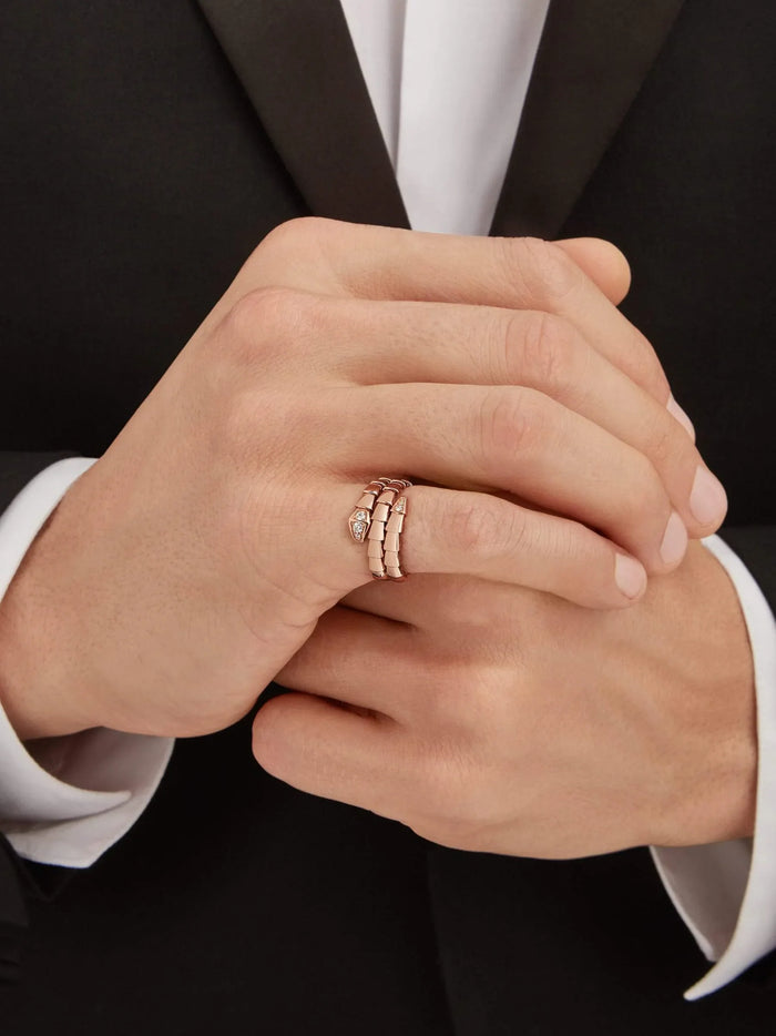 Bob Snake Giorno Triple Band Ring – Moissanite Head & Tail | Yellow, Rose & White Gold — real photo 4