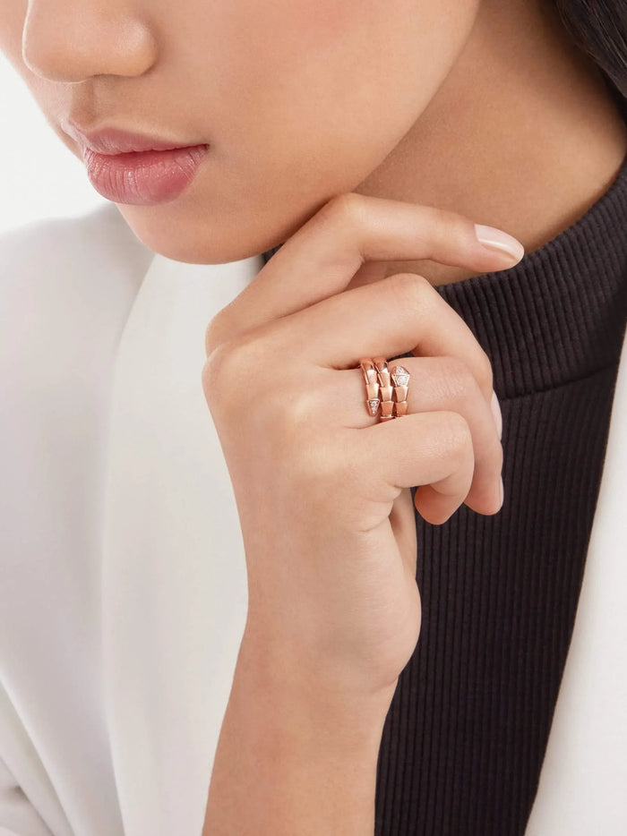 Bob Snake Giorno Triple Band Ring – Moissanite Head & Tail | Yellow, Rose & White Gold — real photo 5