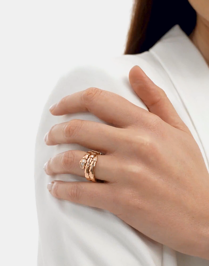 Bob Snake Giorno Triple Band Ring – Moissanite Head & Tail | Yellow, Rose & White Gold — real photo 6