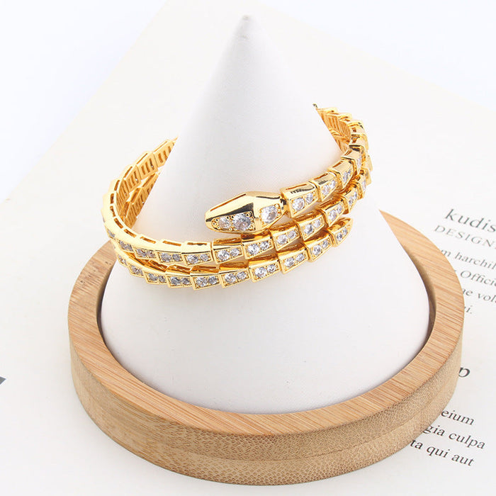 Bob Snake Giorno Wrap Bracelet – Partial Pavé Moissanite (White / Yellow / Rose Gold) — real photo 4
