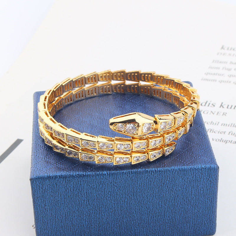 Bob Snake Giorno Wrap Bracelet – Partial Pavé Moissanite (White / Yellow / Rose Gold) — real photo 2