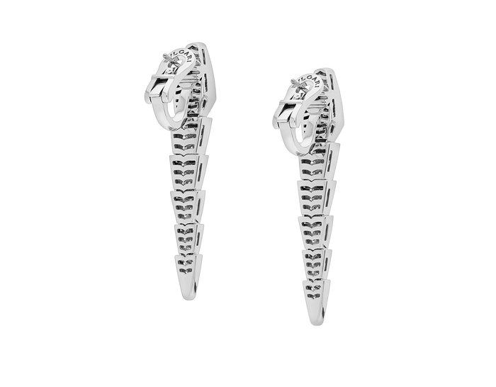 Bob Snake Lovato Dangle Earrings Full Pavé Moissanite — real photo 6