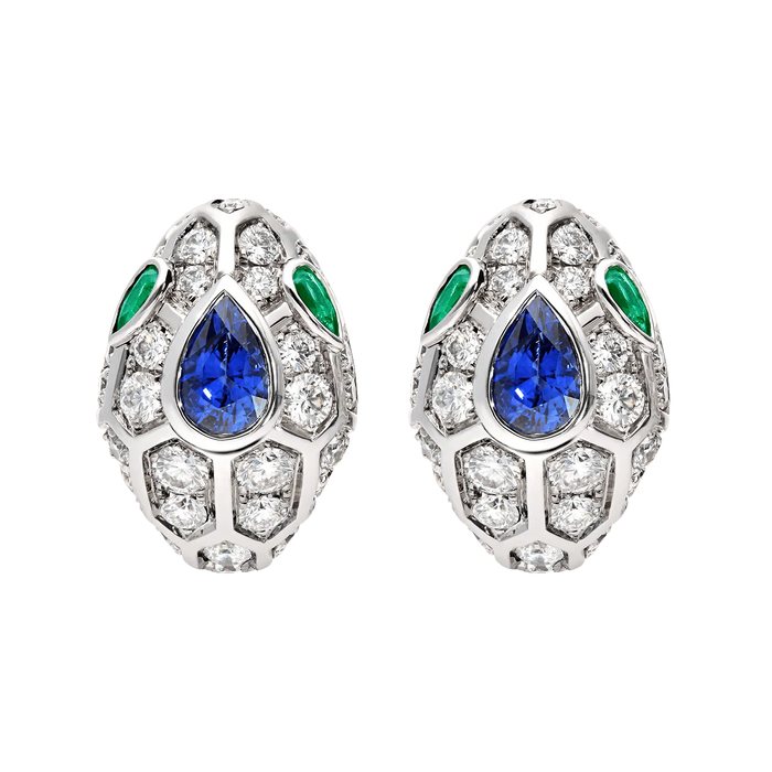 Lotteds Bob Snake Cobra Earrings, White Gold Blue Sapphire Moissanite — real photo 4