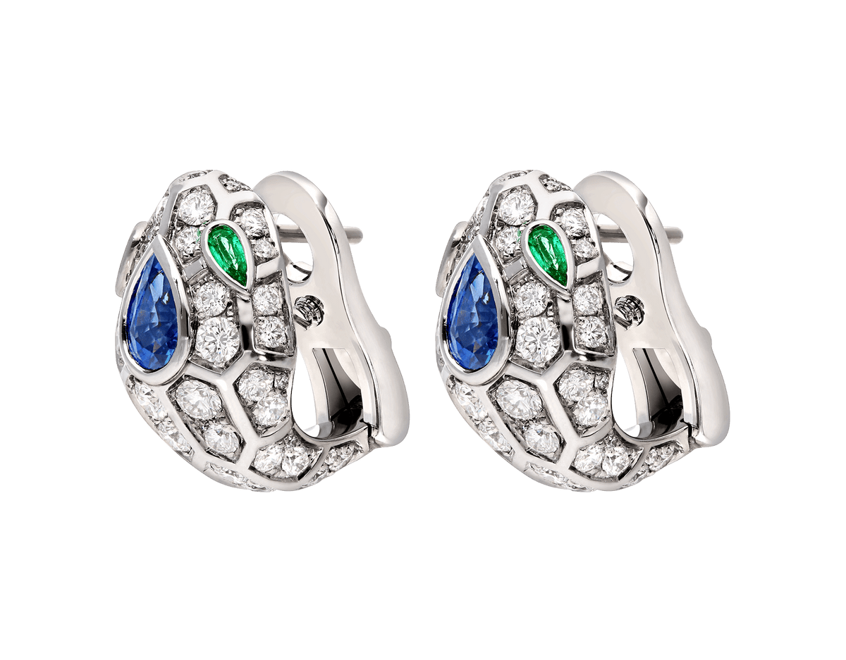 Lotteds Bob Snake Cobra Earrings, White Gold Blue Sapphire Moissanite — real photo 1