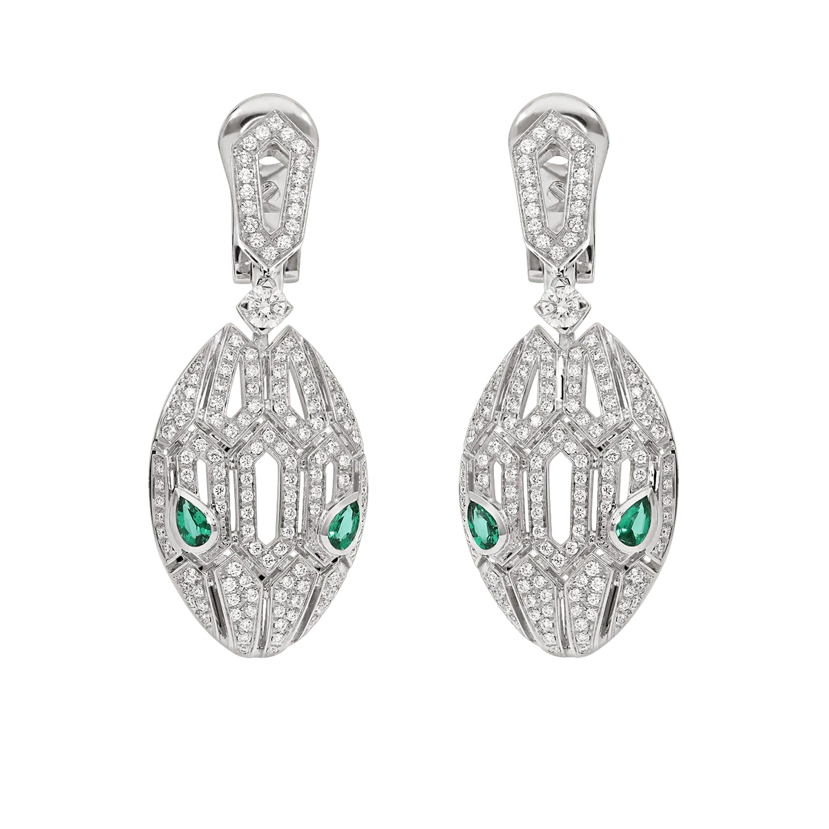 Bob Snake Cobra Dangle Earrings – Moissanite & Emerald Eyes — real photo 1
