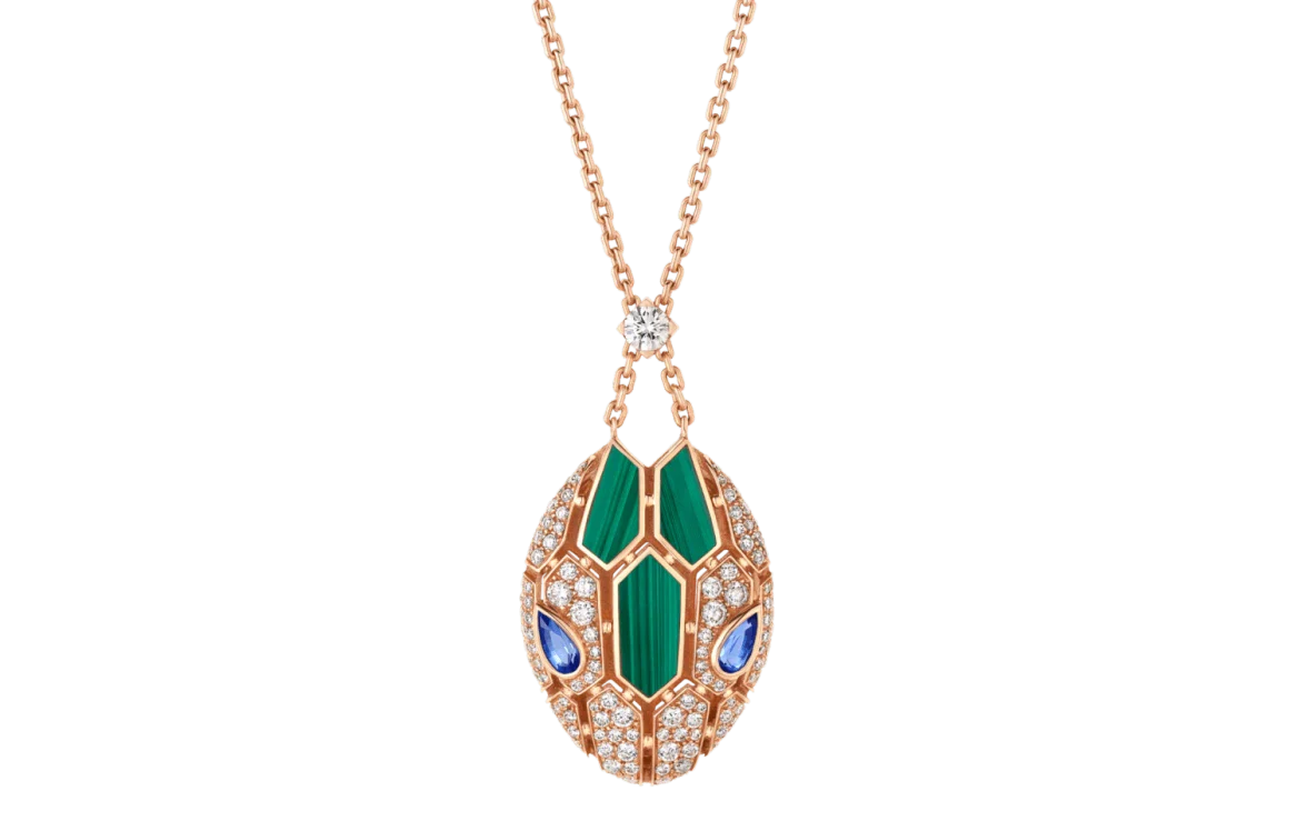 Lotteds Bob Snake Cobra Pendant, Rose Gold Malachite Blue Sapphire — real photo 1