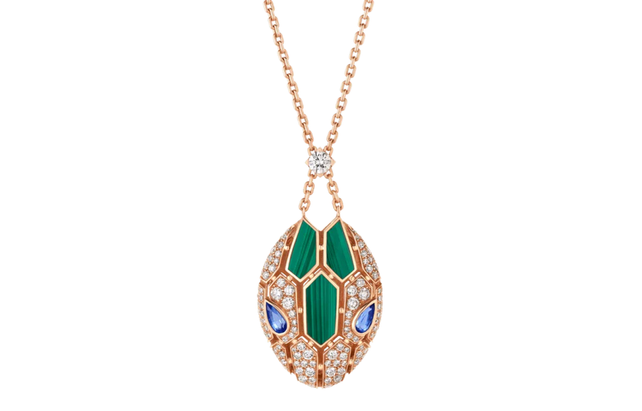 Lotteds Bob Snake Cobra Pendant, Rose Gold Malachite Blue Sapphire — real photo 1